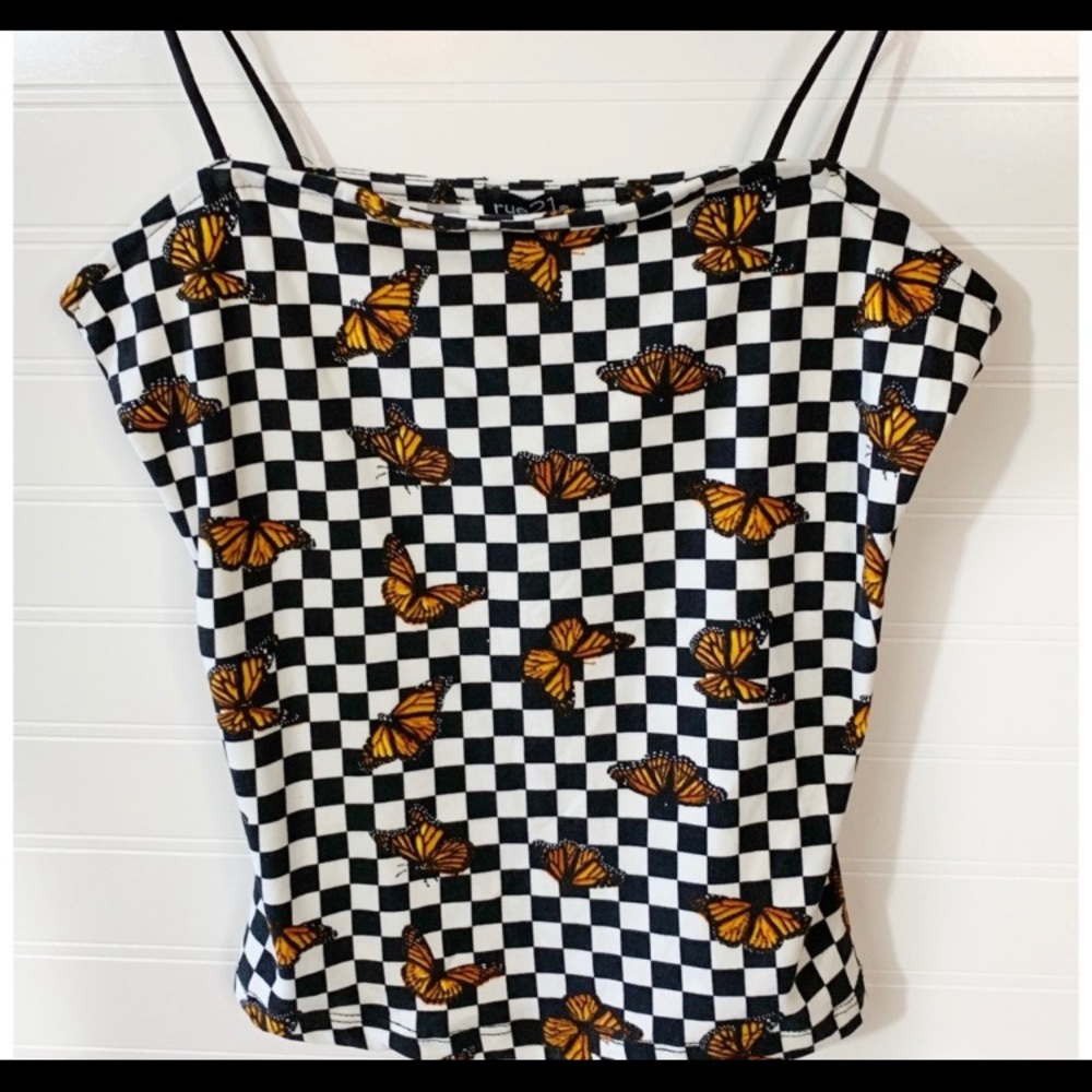 New! Rue 21 Butterfly Checker Crop Top